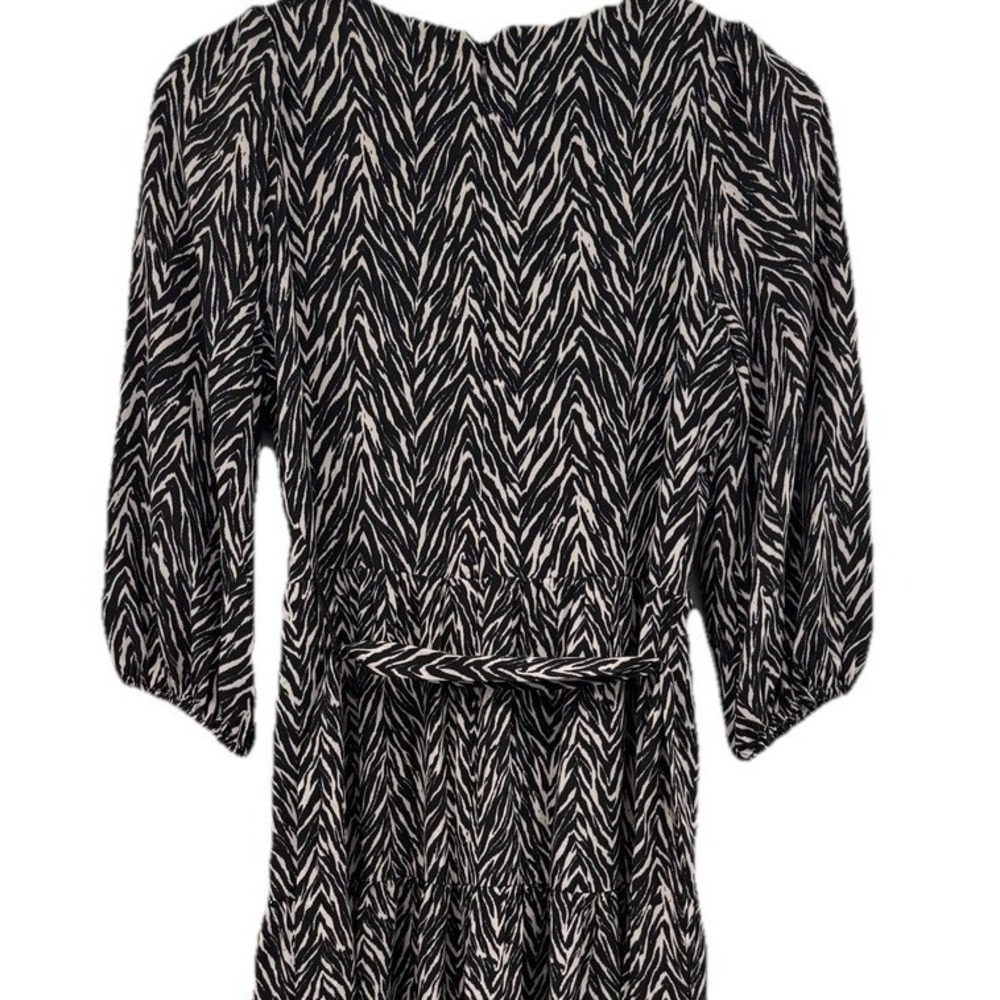 DKNY Zebra Print Midi Dress 6P Petite NWT Belted Black Ivory 3/4 Sleeve Stretch - Picture 11 of 11
